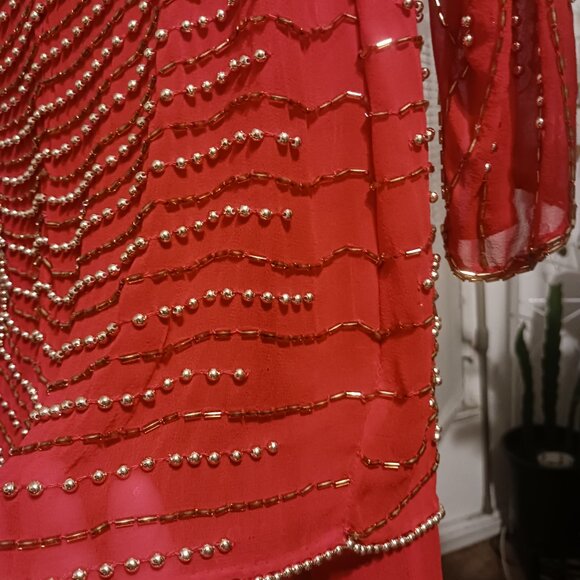 MAKE OFFER!! Tan-Chho 1xl silk beaded drop waist dress (fits as Large) - Picture 4 of 6